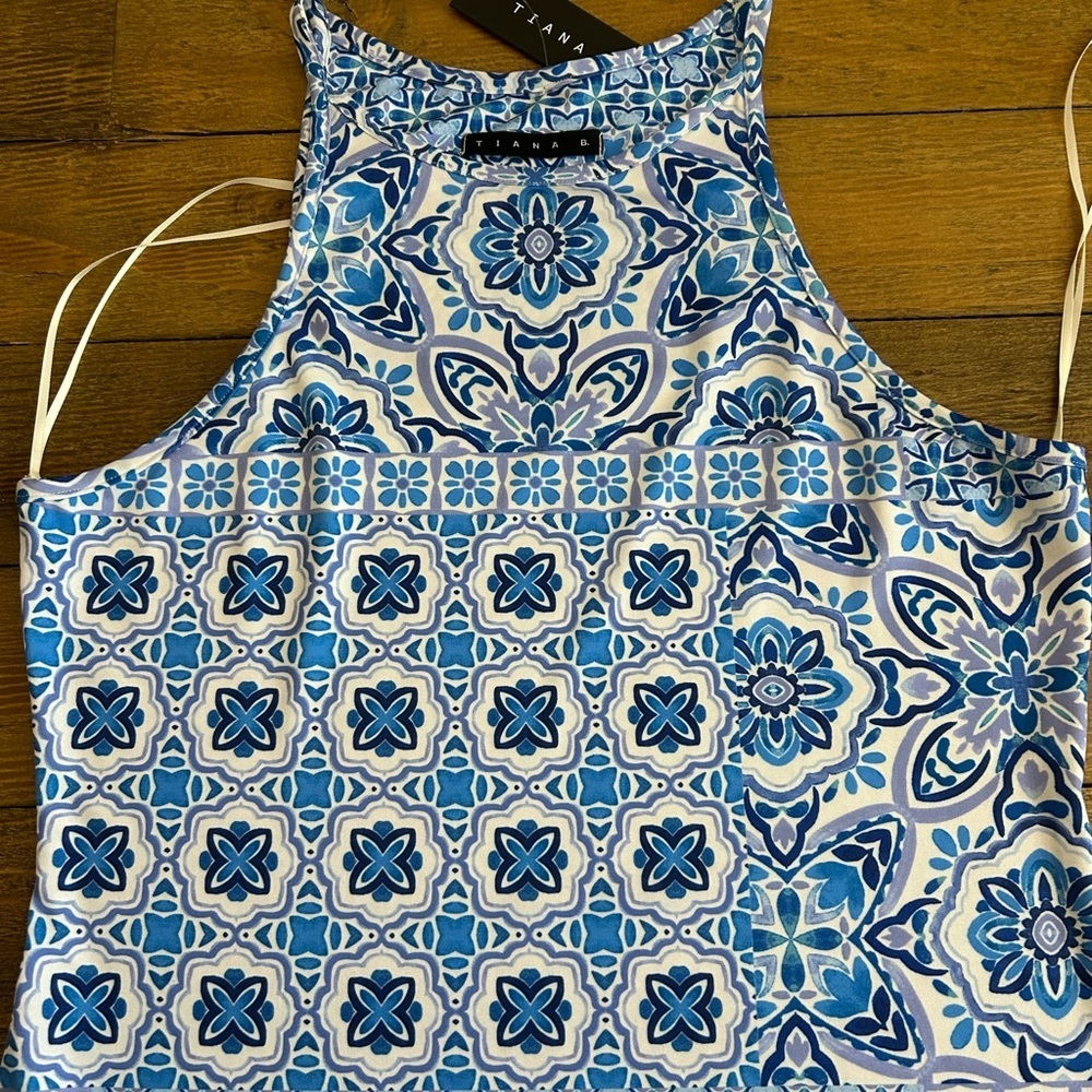 TIANA B Blue White Purple Print Resort Maxi Halter Women's Dress Sleeveless - Picture 10 of 10